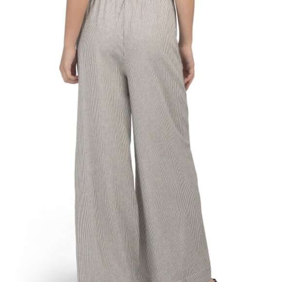 New! Max Studio Linen Wide Leg  Waist Tie Striped Pants with pockets 255 2M7 - Picture 4 of 5